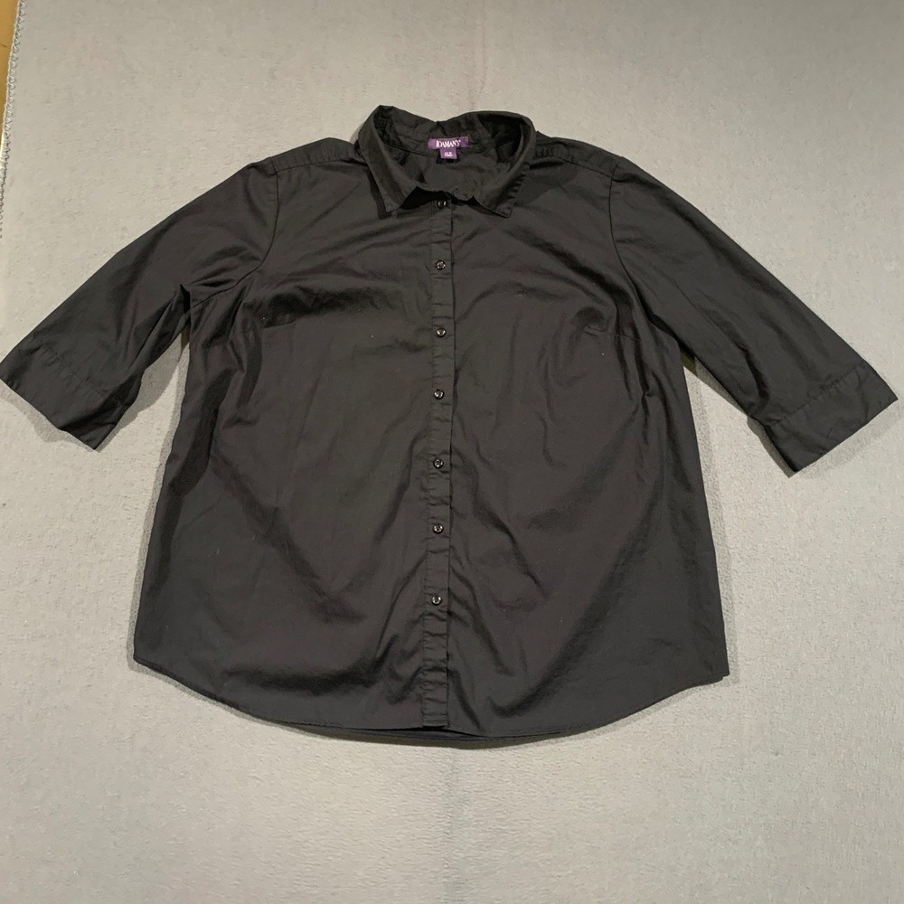Roaman's Button Down Shirt Womens 22W Black Excellent 3/4 Sleeve Cotton Blend